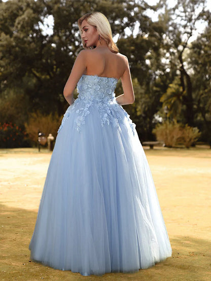Prom Dresses Floral Dress  Floor Length Sleeveless Sweetheart Tulle with Appliques