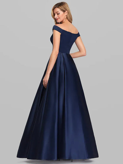 Evening Gown Elegant & Luxurious Dress Wedding Guest Floor Length Sleeveless Plunging Neck Charmeuse with Ruched