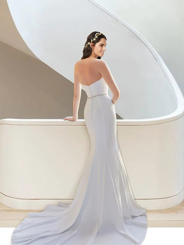 Formal Wedding Dresses Court Train Strapless Stretch Fabric With Sashes  Ribbons