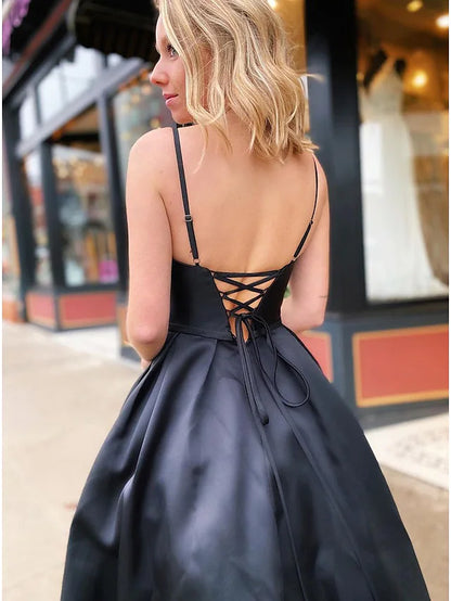 Prom Dresses Open Back Dress Formal Floor Length Sleeveless V Neck Pocket Stretch Satin Backless with Pleats Beading Pocket