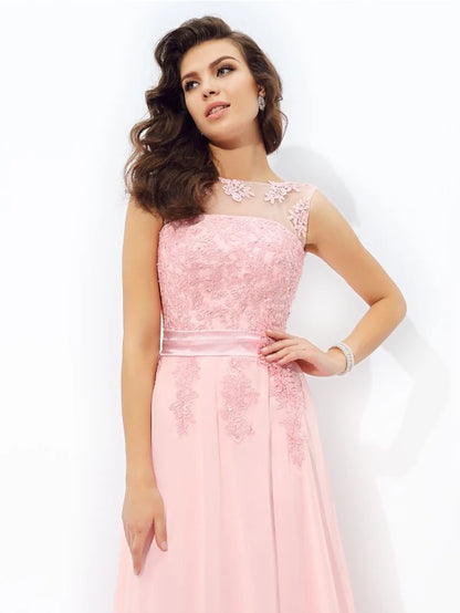 Prom Dresses Sparkle & Shine Dress Formal Floor Length Sleeveless Jewel Neck Chiffon with Appliques