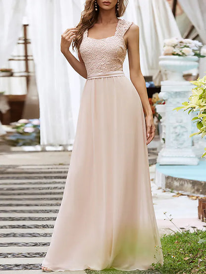 Elegant Formal Evening Dress Scoop Neck Backless Sleeveless Floor Length Chiffon with Pleats