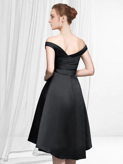 A-Line Cocktail Dresses Reformation Amante Dress Party Wear Asymmetrical Sleeveless Off Shoulder Satin with Sleek