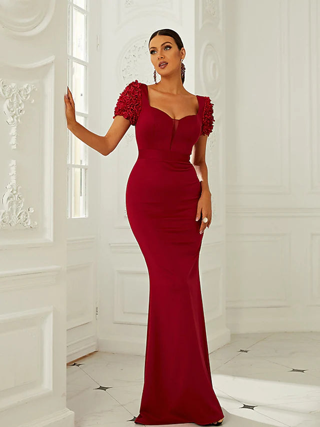Evening Gown Corsets Dress Formal Floor Length Short Sleeve Square Neck Polyester with Pure