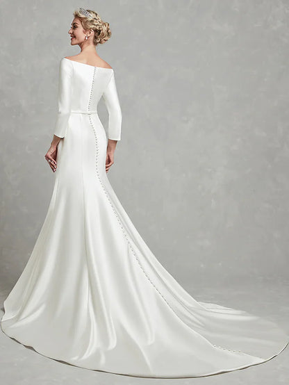 Casual Wedding Dresses Chapel Length Sleeve Strapless Satin With Pleats
