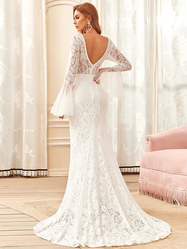 Wedding Dresses Long Sleeve Jewel Neck Lace With Lace
