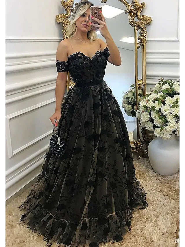 Prom Dresses Color Block Dress Formal Floor Length Sleeveless Sweetheart Wednesday Addams Family Lace Backless with Beading Appliques