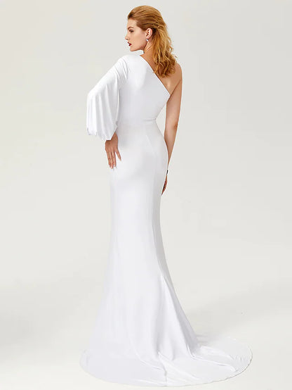 Celebrity Style Dress Engagement Court  Long Sleeve One Shoulder Jersey with Pleats
