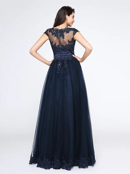 Black Dress Dress Wedding Guest Floor Length Sleeveless V Neck Tulle with Appliques