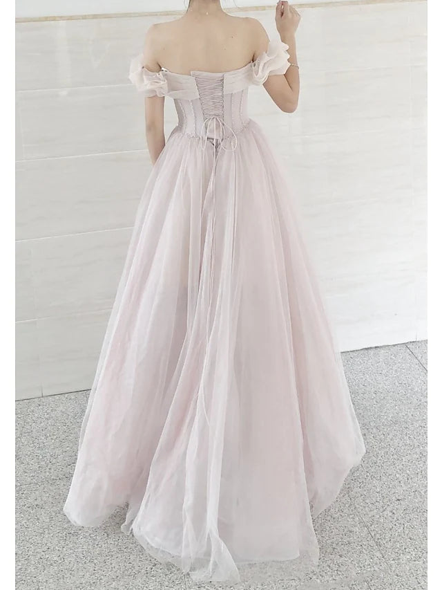 Prom Dresses Empire Dress Prom Short Sleeve Sweetheart Tulle with Pleats Beading