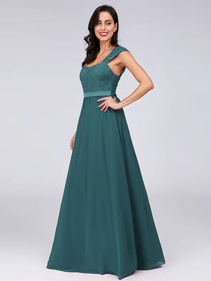 Elegant Formal Evening Dress Scoop Neck Backless Sleeveless Floor Length Chiffon with Pleats