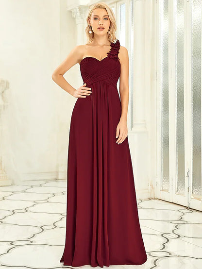 A-Line Prom Dresses Vintage Dress Wedding Guest Floor Length Sleeveless Off Shoulder Chiffon with Pleats Draping