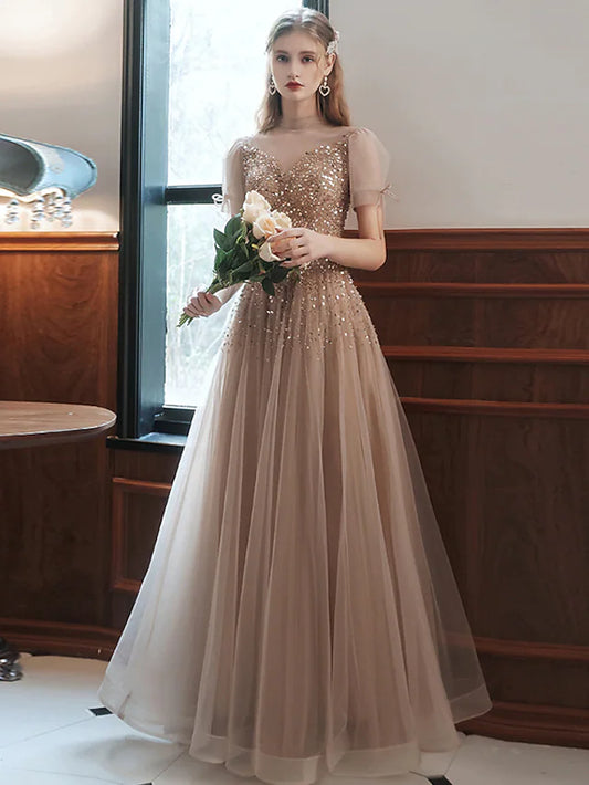 Prom Dresses Sparkle Dress Engagement Floor Length Sleeveless High Neck Tulle with Bow(s) Beading Sequin