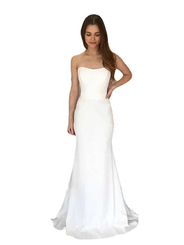 Casual Wedding Dresses Court  Two Piece Sleeveless Strapless Satin With Solid