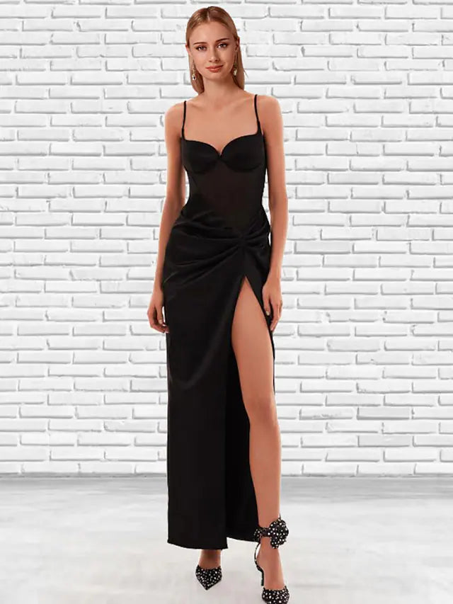 Prom Dresses Sexy Dress Masquerade Floor Length Sleeveless Sweetheart Stretch Satin Backless with Slit
