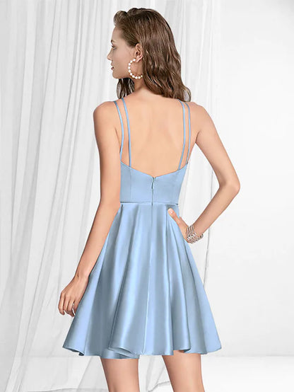 Cocktail Dresses Reformation Amante Dress Homecoming Short  Mini Sleeveless V Neck Satin with Criss Cross