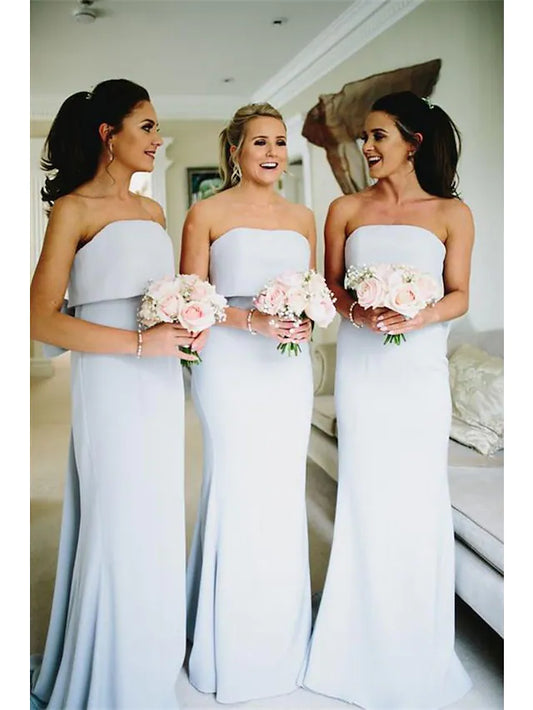 Bridesmaid Dress Strapless Sleeveless Elegant Sweep Brush Jersey with Bow(s) Ruffles