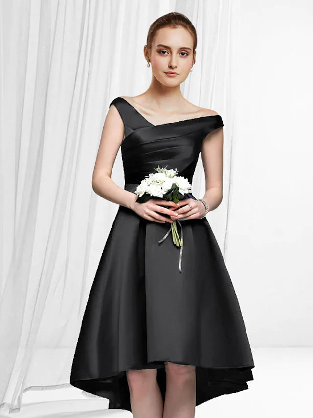 A-Line Cocktail Dresses Reformation Amante Dress Party Wear Asymmetrical Sleeveless Off Shoulder Satin with Sleek
