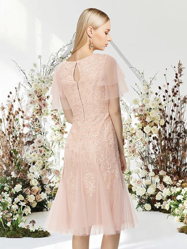 Cocktail Dresses Flirty Dress Graduation Knee Length Half Sleeve Jewel