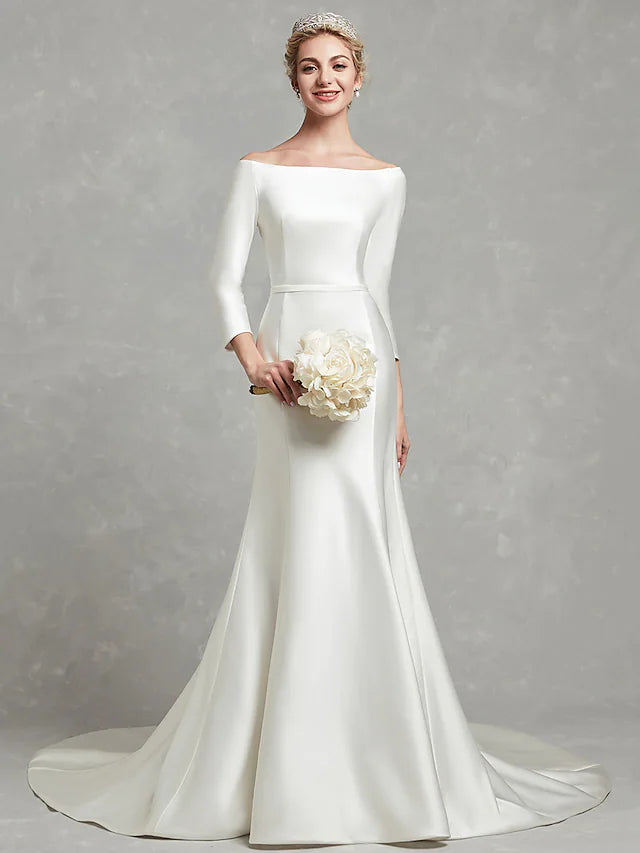 Casual Wedding Dresses Chapel Length Sleeve Strapless Satin With Pleats