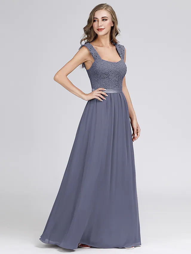 Elegant Formal Evening Dress Scoop Neck Backless Sleeveless Floor Length Chiffon with Pleats