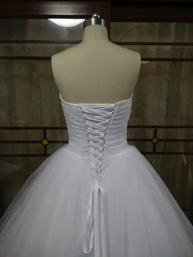 Engagement Open Back Formal Wedding Dresses Court Train Ball Gown Strapless Strapless Tulle With Ruched