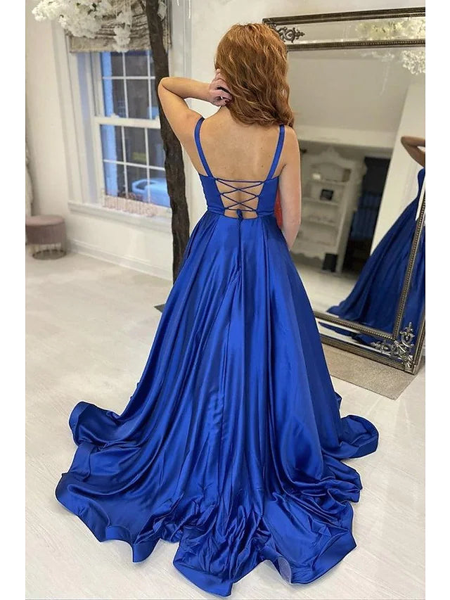 Prom Dresses Princess Dress Formal  Sleeveless Strapless Satin Backless with Pleats